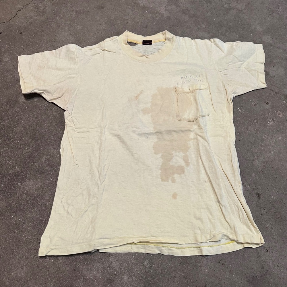 Vintage 70s Hobie Cat TShirt Mens M Cream Sailing Championship Pocket Distressed - Picture 4 of 9